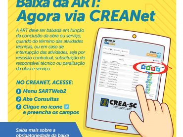 CREA-SC disponibiliza ferramenta para baixa de ART via CREANET