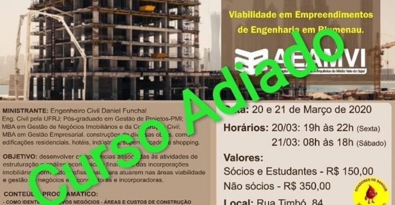 AEAMVI adia curso e cancela encontro mensal de abril